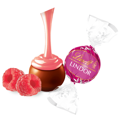 Raspberry and Cream Milk Chocolate LINDOR Truffles 800-pc Case (353 oz)